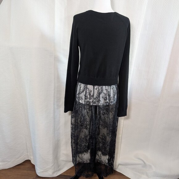 Vivian Shyu Italy Cardigan Dress Black Knit Lace Hem Skirt Size S Whimsigoth - Picture 5 of 10
